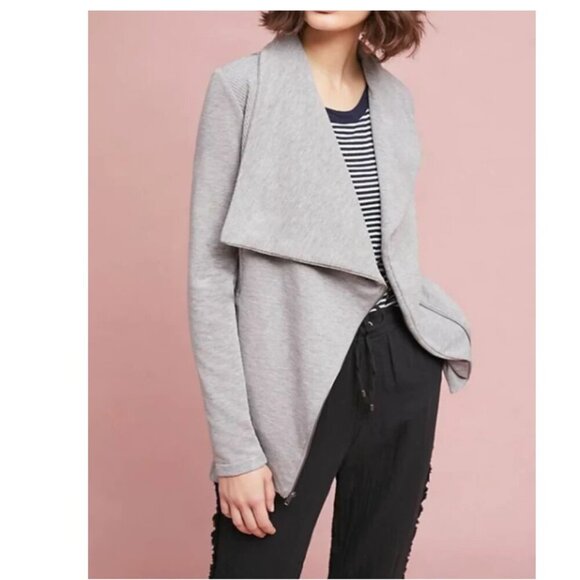 Anthropologie Moto Full Zip Sweatshirt Jacket Womens XS Extra Small Gray Stretch - Picture 7 of 7